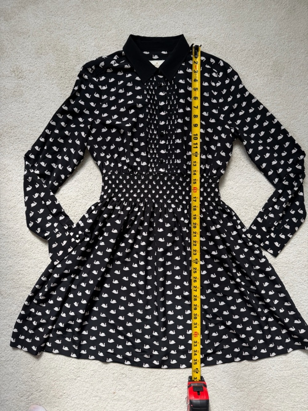 KATE SPADE Swan Print Silk Blend Shirtdress Black Size Large - Picture 11 of 16